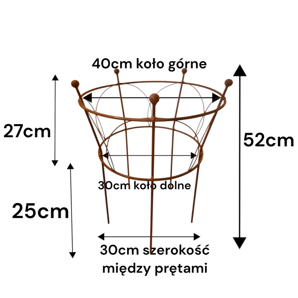 1 x Podpora solidna do roślin krzewów hortensji róż piwonii podpórki średnica 40cm wysokość 50cm